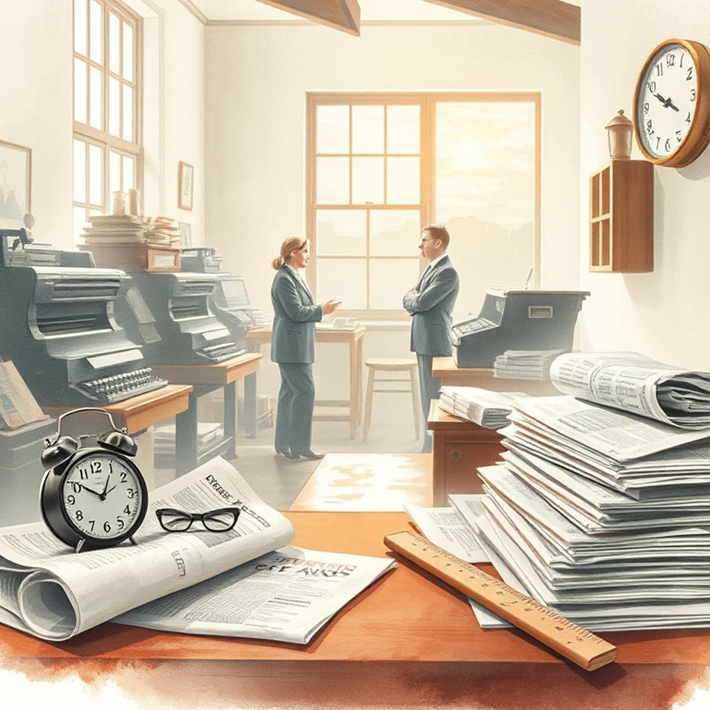Image A of the puzzle: 1900s american small town newspaper office with linotype machines