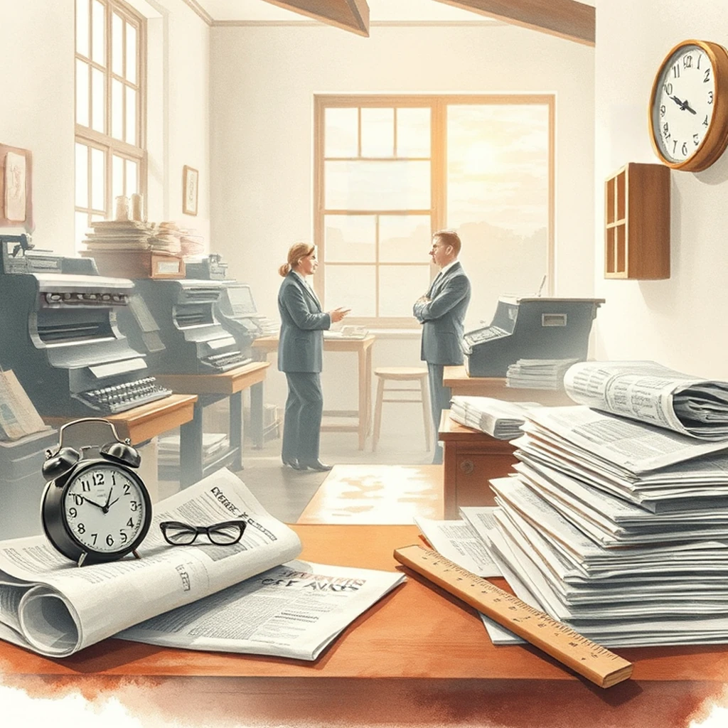 Image B of the puzzle: 1900s american small town newspaper office with linotype machines