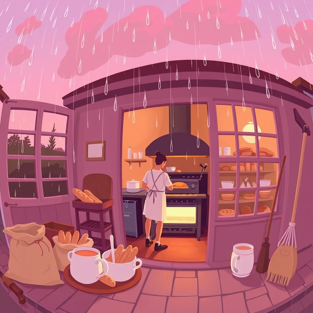 Image A of the puzzle: 1900s french countryside village bakery with wood-fired oven