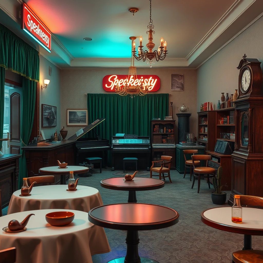 Image A of the puzzle: 1920s cuban havana speakeasy bar with hidden door and live band