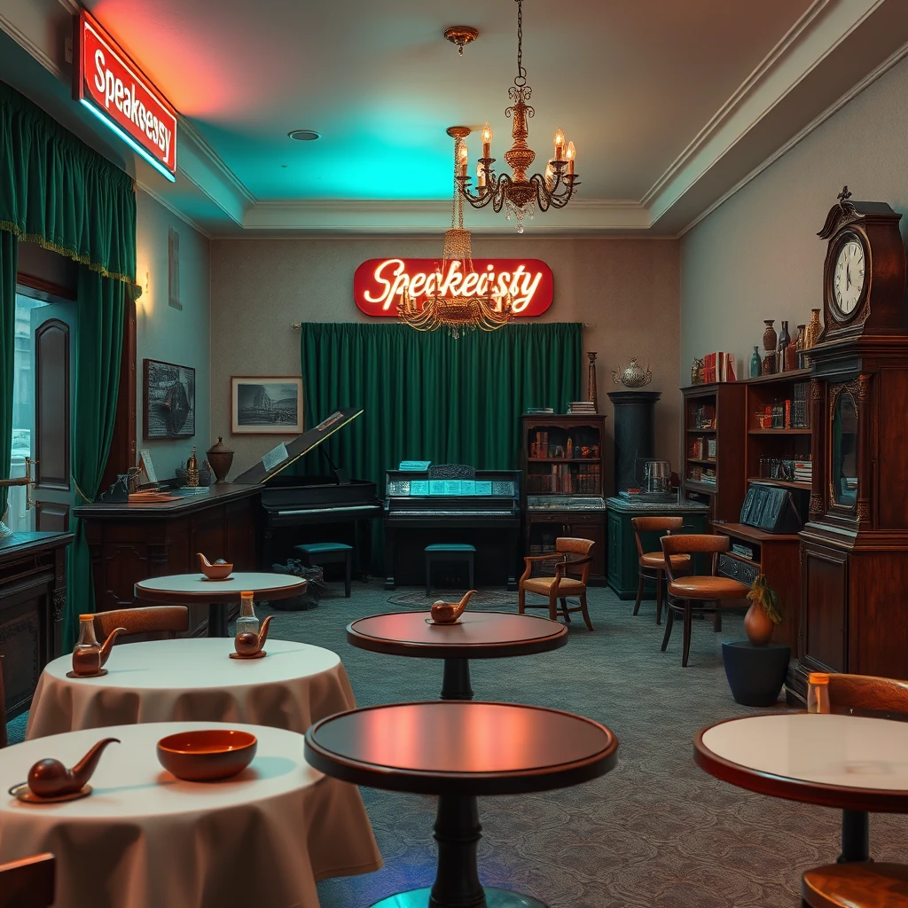 Image B of the puzzle: 1920s cuban havana speakeasy bar with hidden door and live band