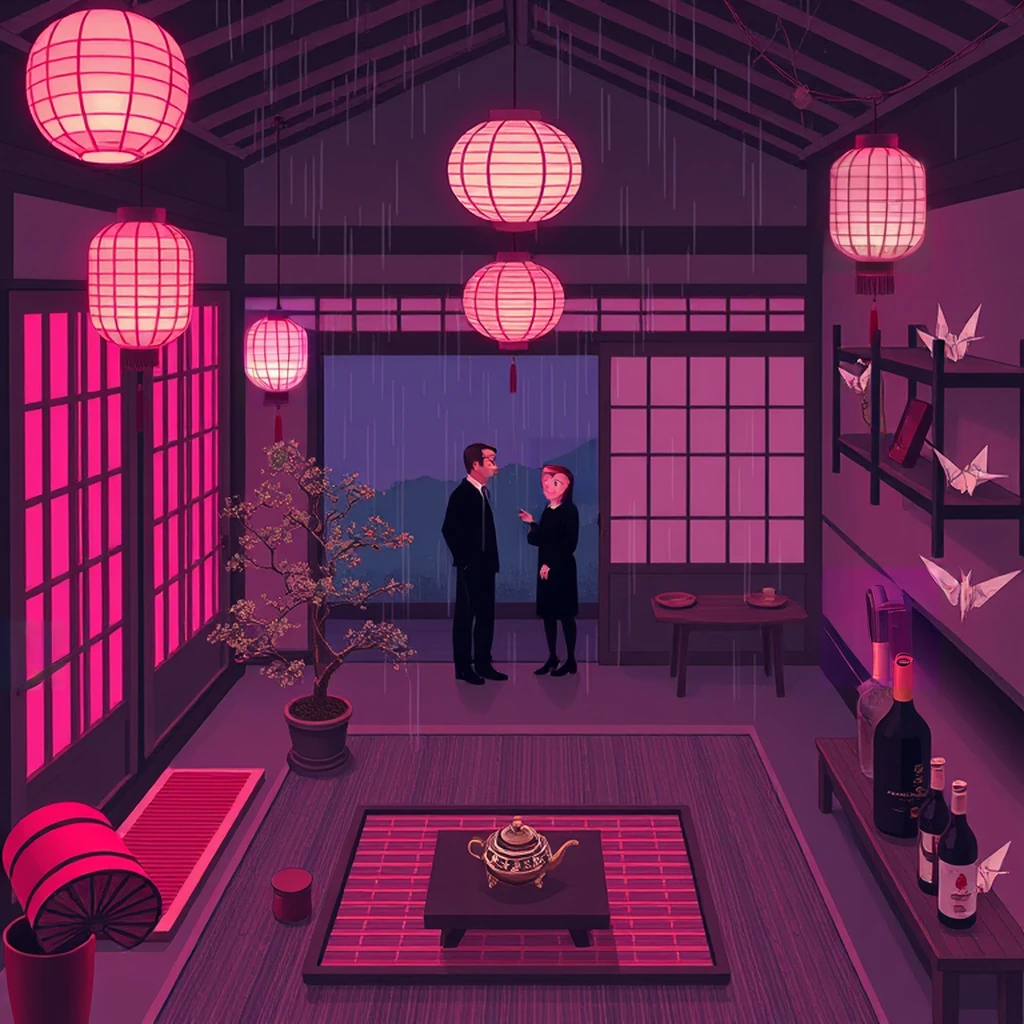 Image B of the puzzle: 1920s japanese countryside teahouse interior for quiet contemplation