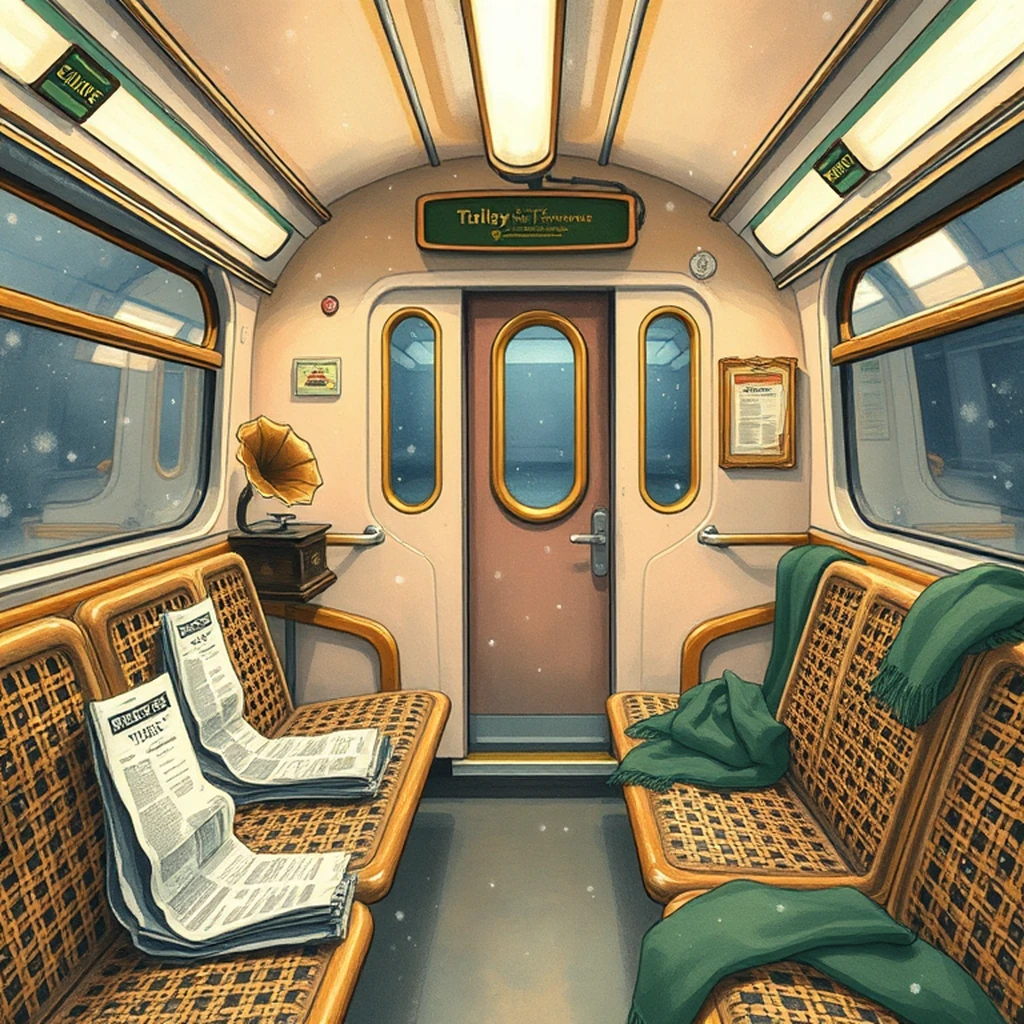 Image A of the puzzle: 1920s london underground tube car with rattan seats