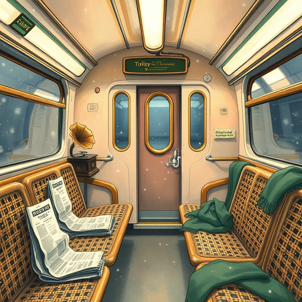 Image B of the puzzle: 1920s london underground tube car with rattan seats