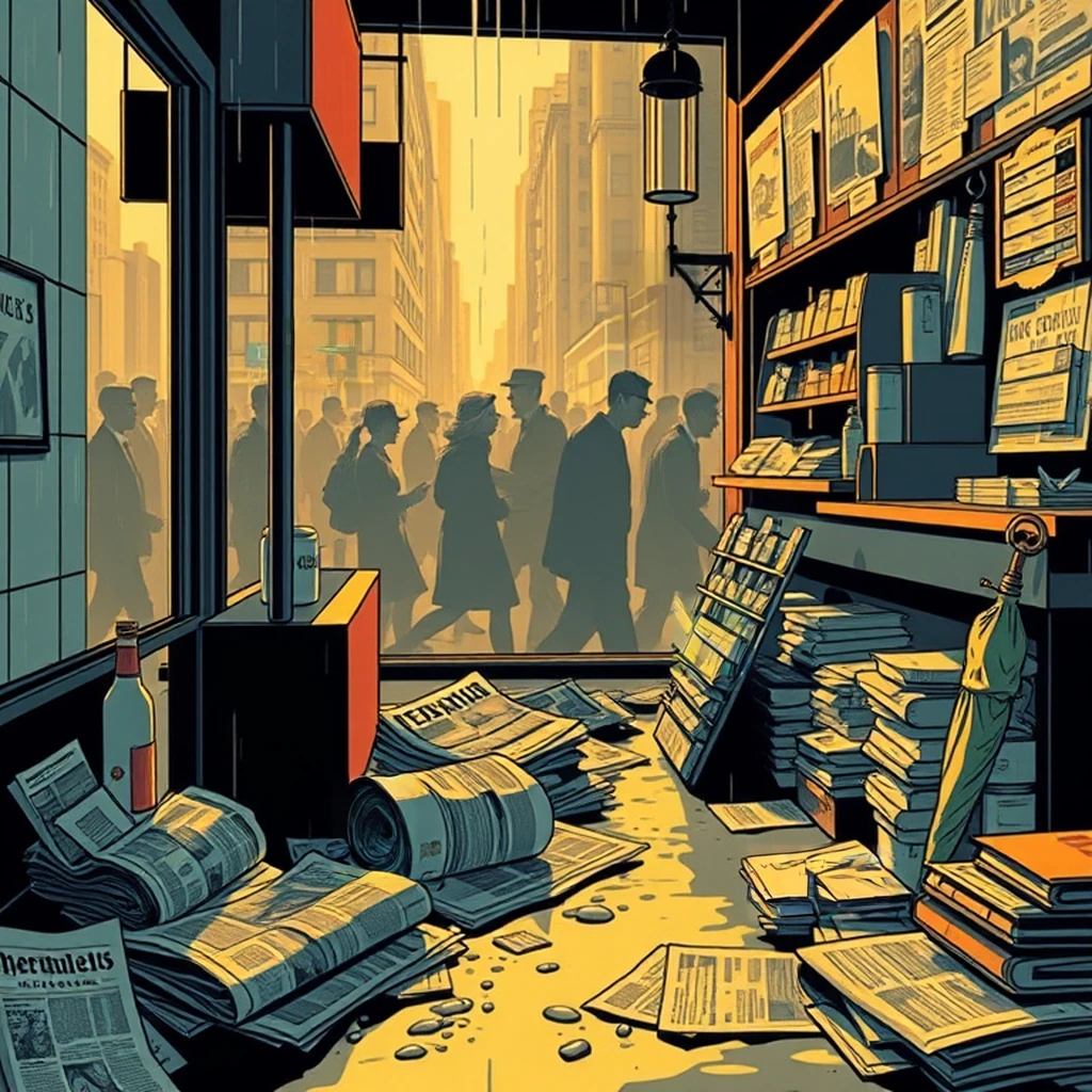 Image B of the puzzle: 1920s new york newsstand with newspapers and magazines