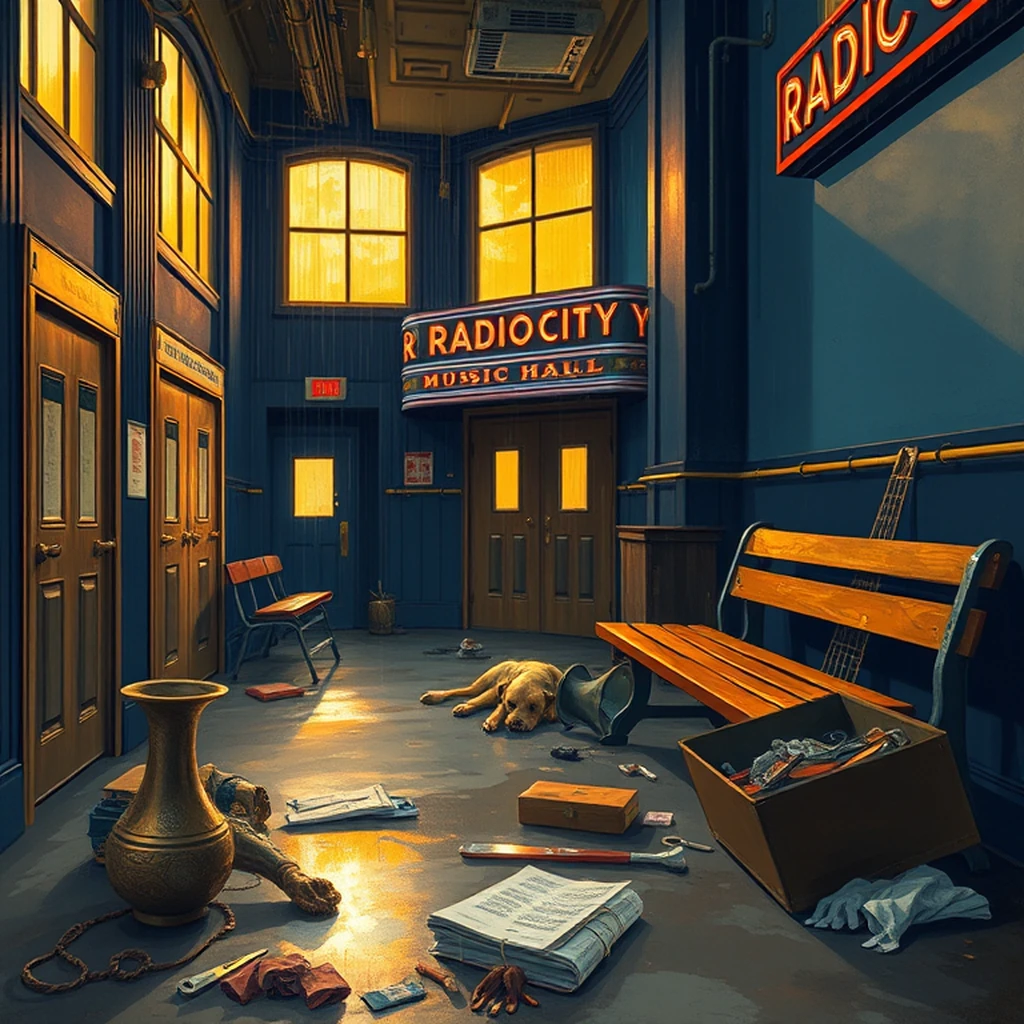 Image A of the puzzle: 1920s new york radio city music hall backstage area
