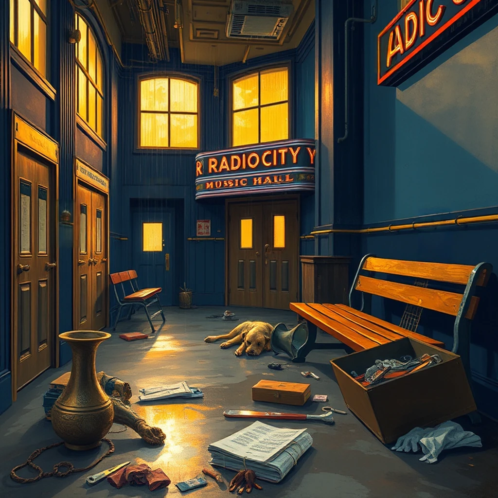 Image B of the puzzle: 1920s new york radio city music hall backstage area