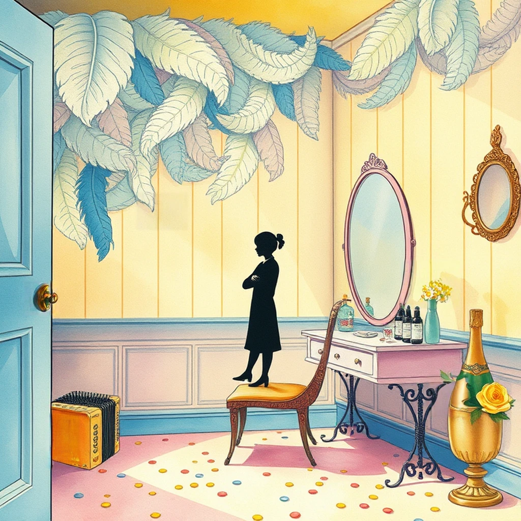 Image B of the puzzle: 1920s parisian cabaret dressing room with feather boas