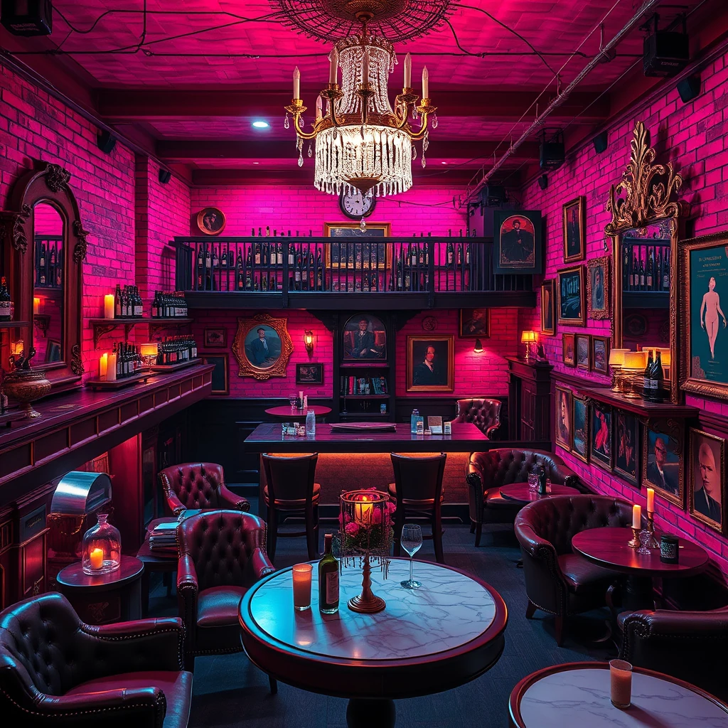 Image A of the puzzle: 1920s prague underground speakeasy wine cellar with brick walls