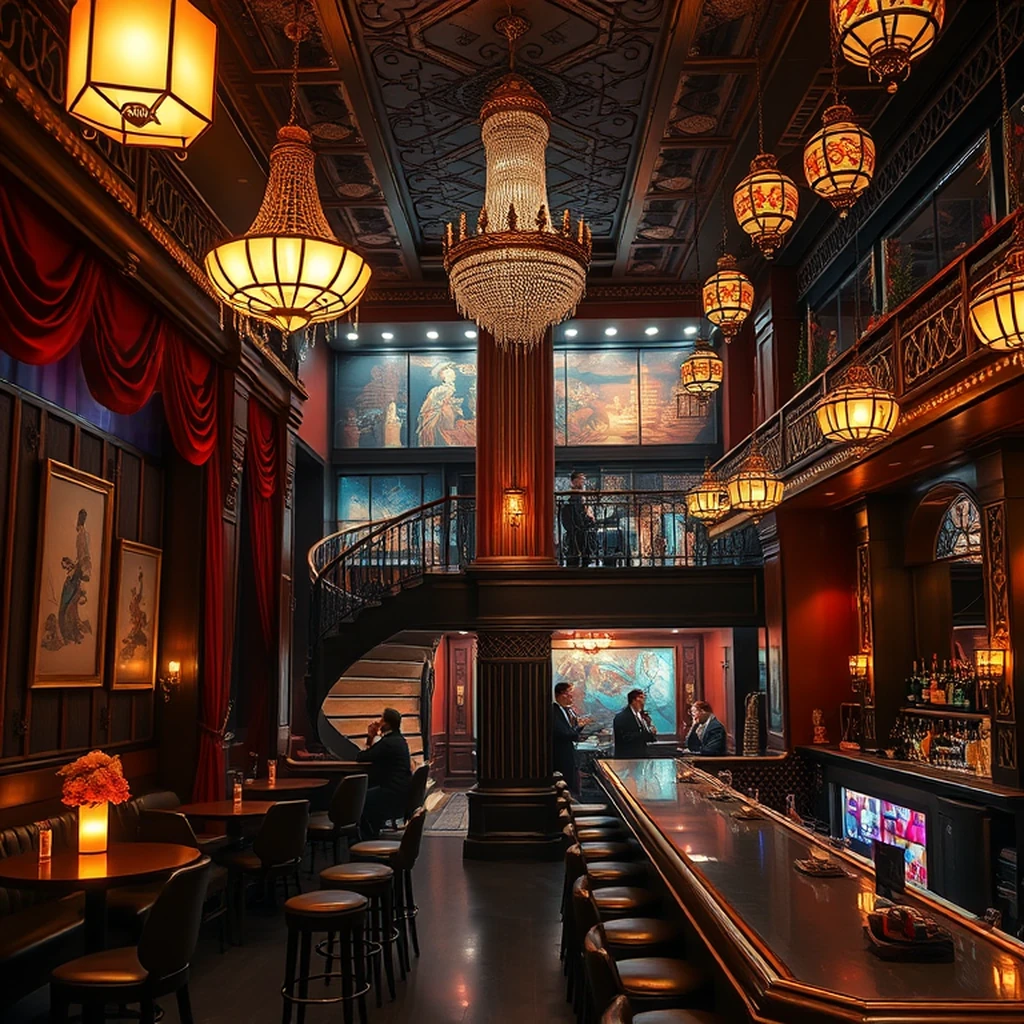 Image A of the puzzle: 1920s Shanghai jazz club with art deco interiors and gold accents
