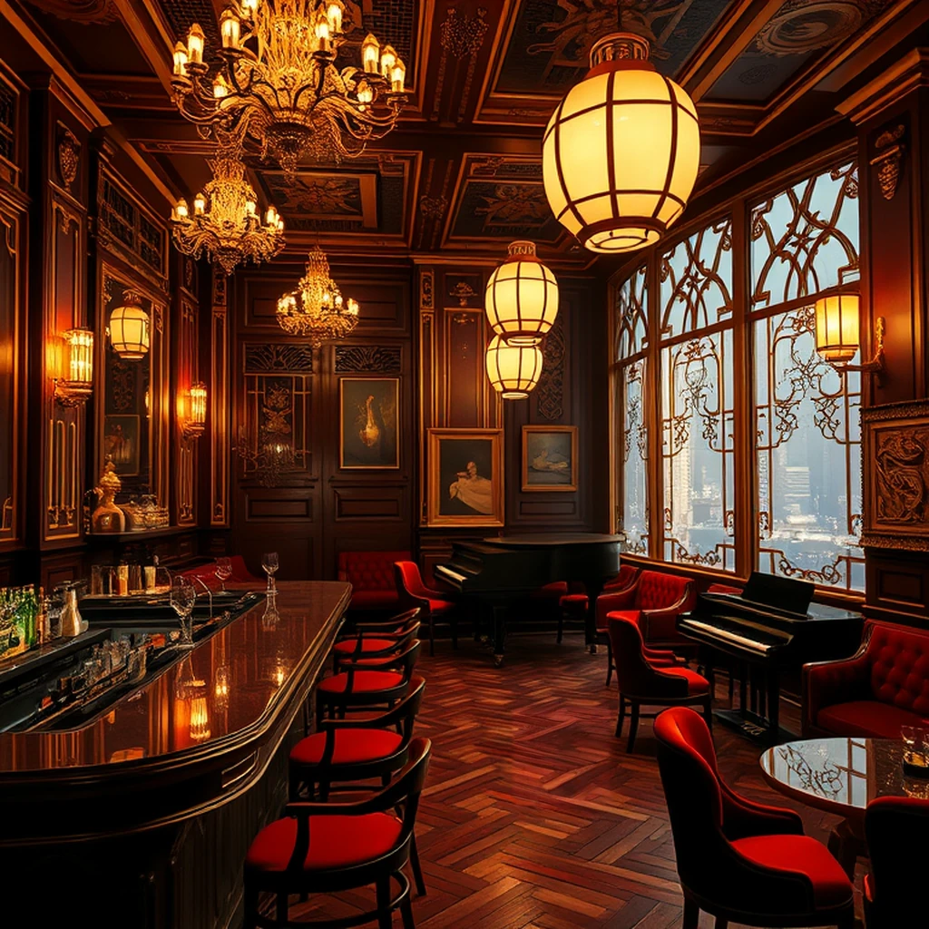 Image A of the puzzle: 1920s Shanghai jazz club with art deco interiors and gold accents