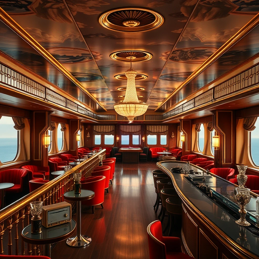 Image B of the puzzle: 1930s art deco ocean liner first class lounge with brass railings