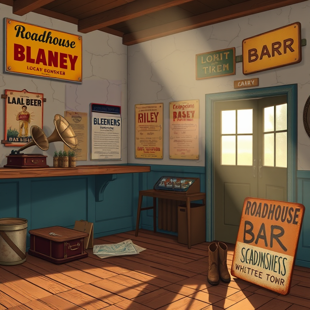 Image B of the puzzle: 1930s australian outback roadhouse bar with vintage advertisements
