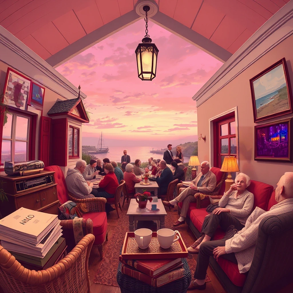 Image B of the puzzle: 1930s british seaside holiday cottage sitting room in summer