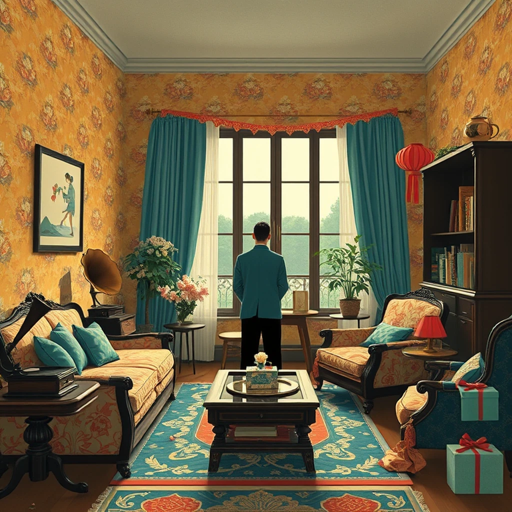 Image A of the puzzle: 1930s dutch canal house living room with floral wallpaper