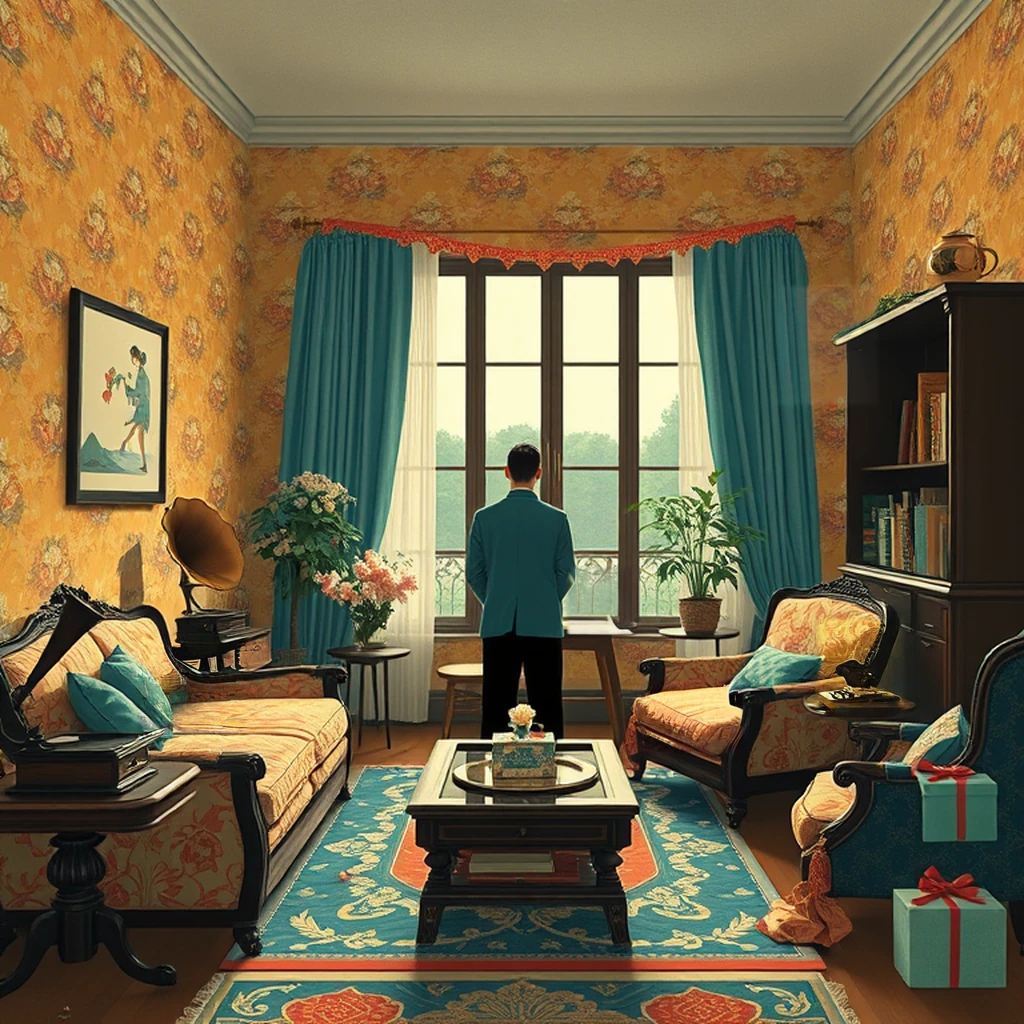 Image B of the puzzle: 1930s dutch canal house living room with floral wallpaper