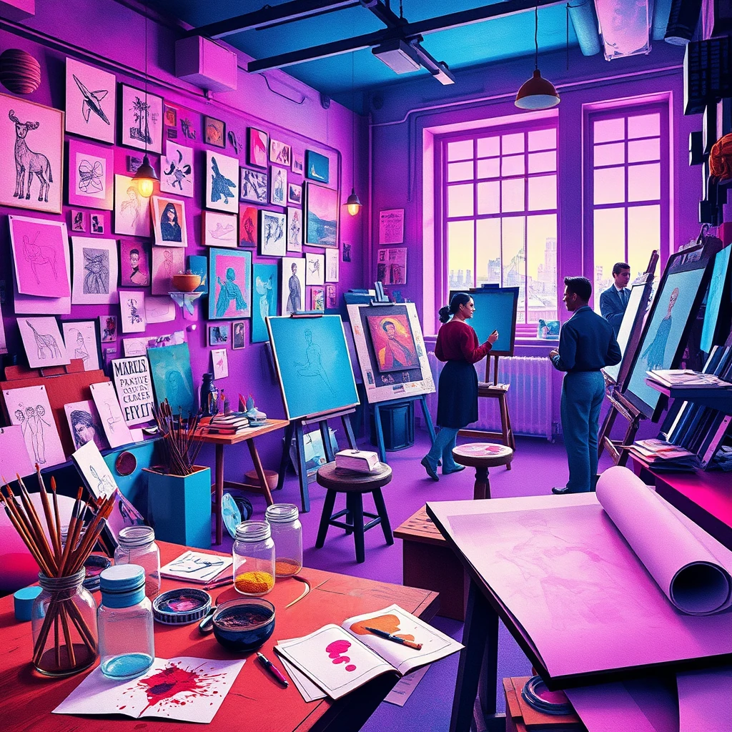 Image B of the puzzle: 1930s french artist's studio in montmartre with easels and paints