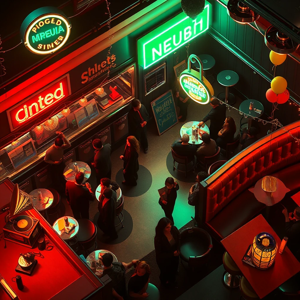 Image B of the puzzle: 1940s american diner soda fountain counter with chrome stools