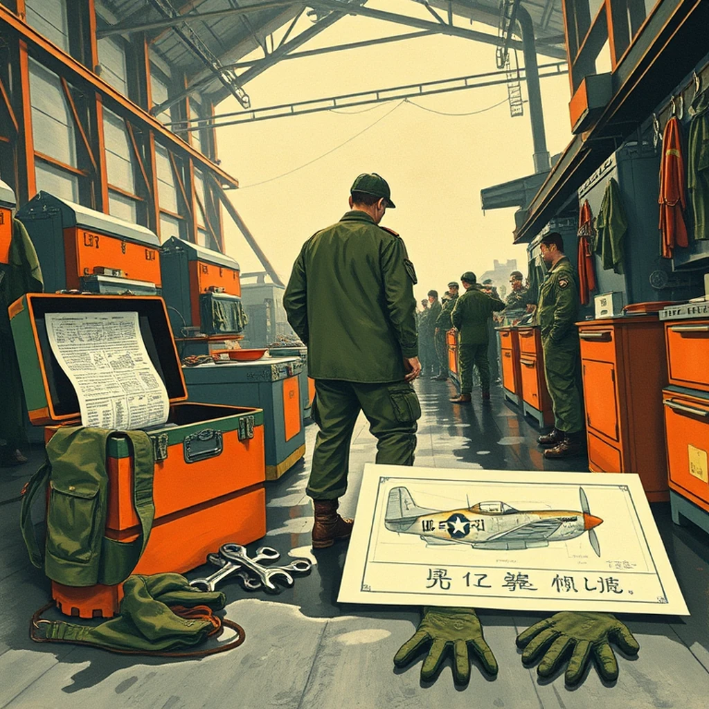 Image A of the puzzle: 1940s american military aircraft hangar workshop