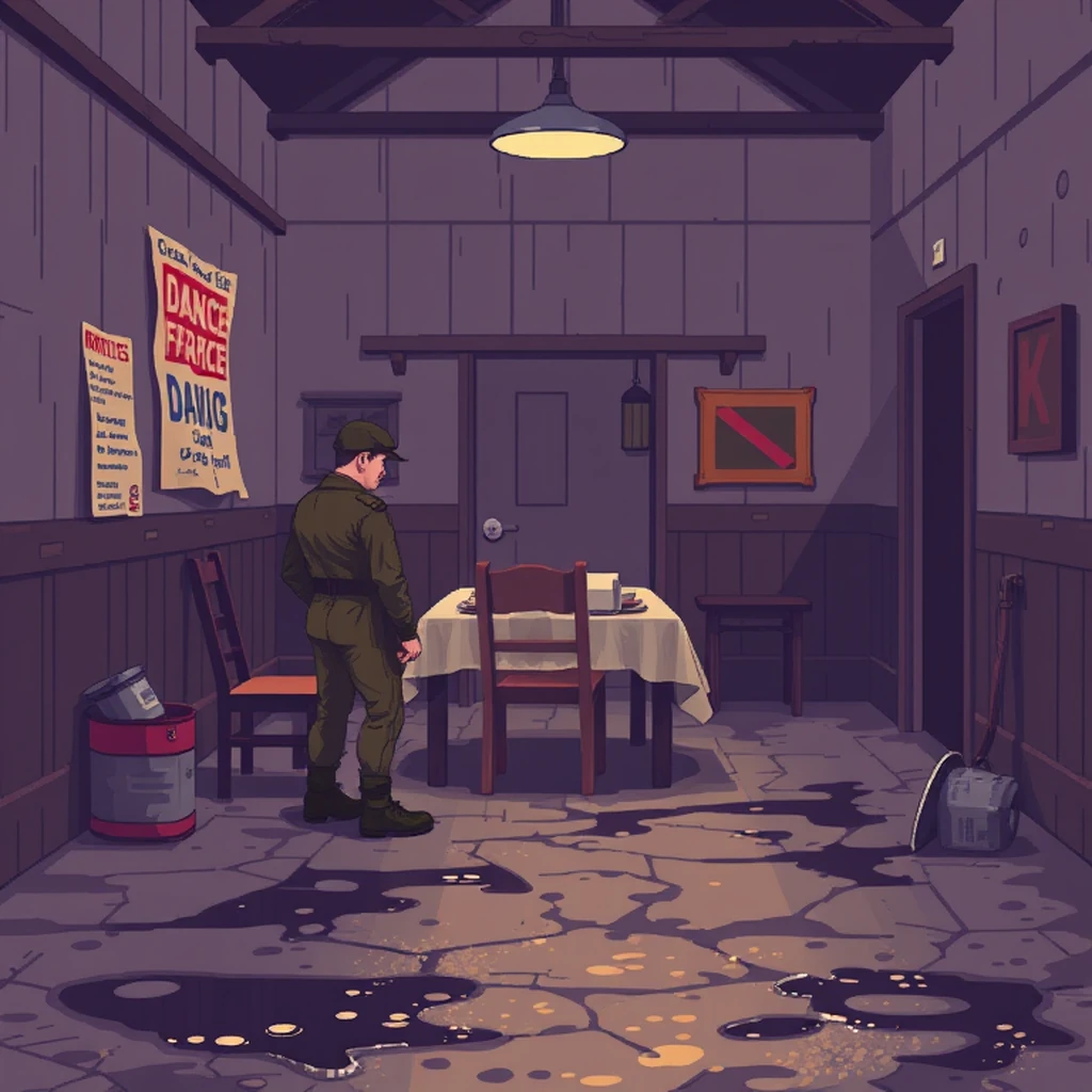 Image A of the puzzle: 1940s british wartime army camp mess hall