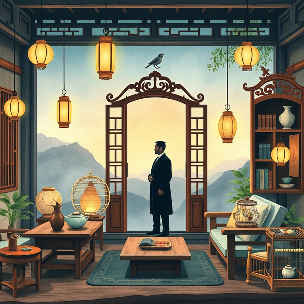 Image A of the puzzle: 1940s chinese teahouse living room for tea parties