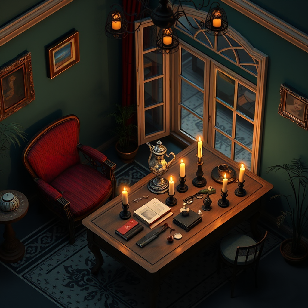 Image B of the puzzle: 1940s italian villa sunroom for reading by the window