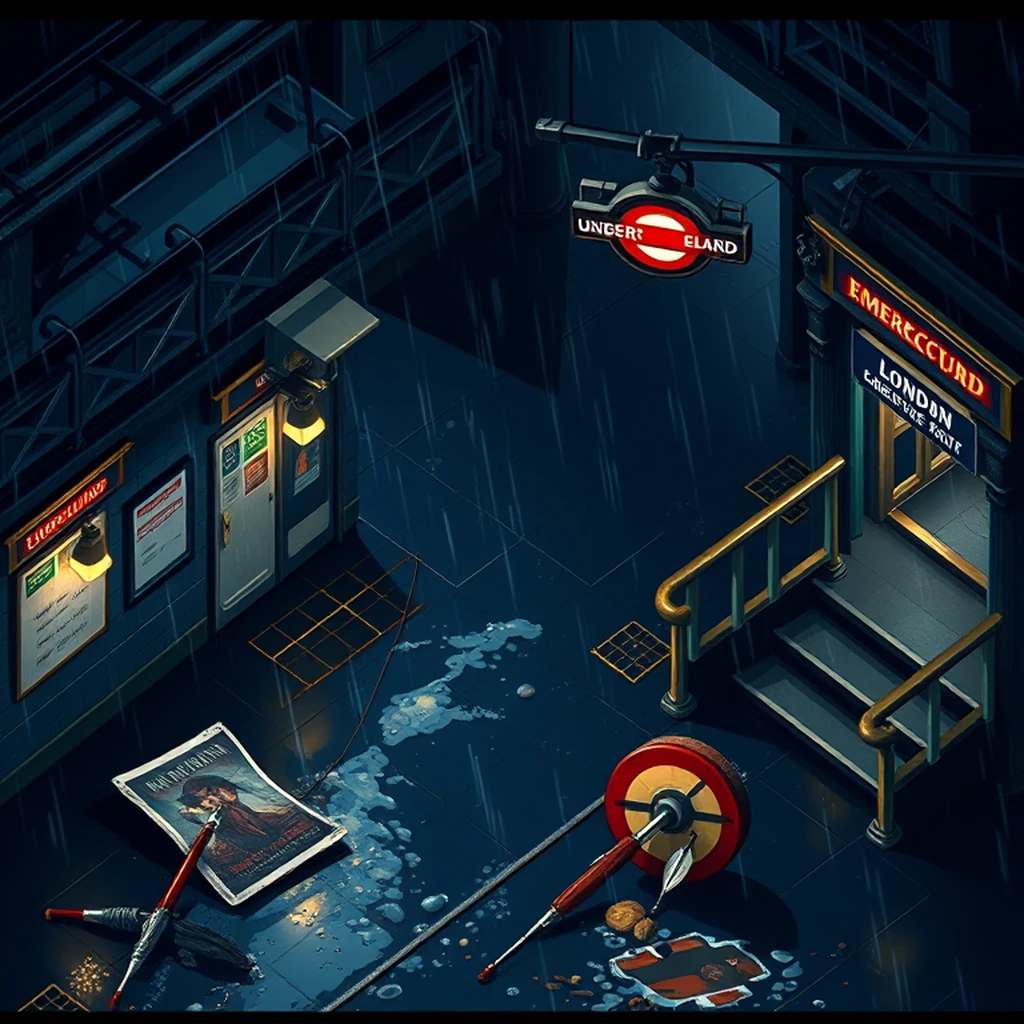 Image A of the puzzle: 1940s london underground station platform with wartime notices