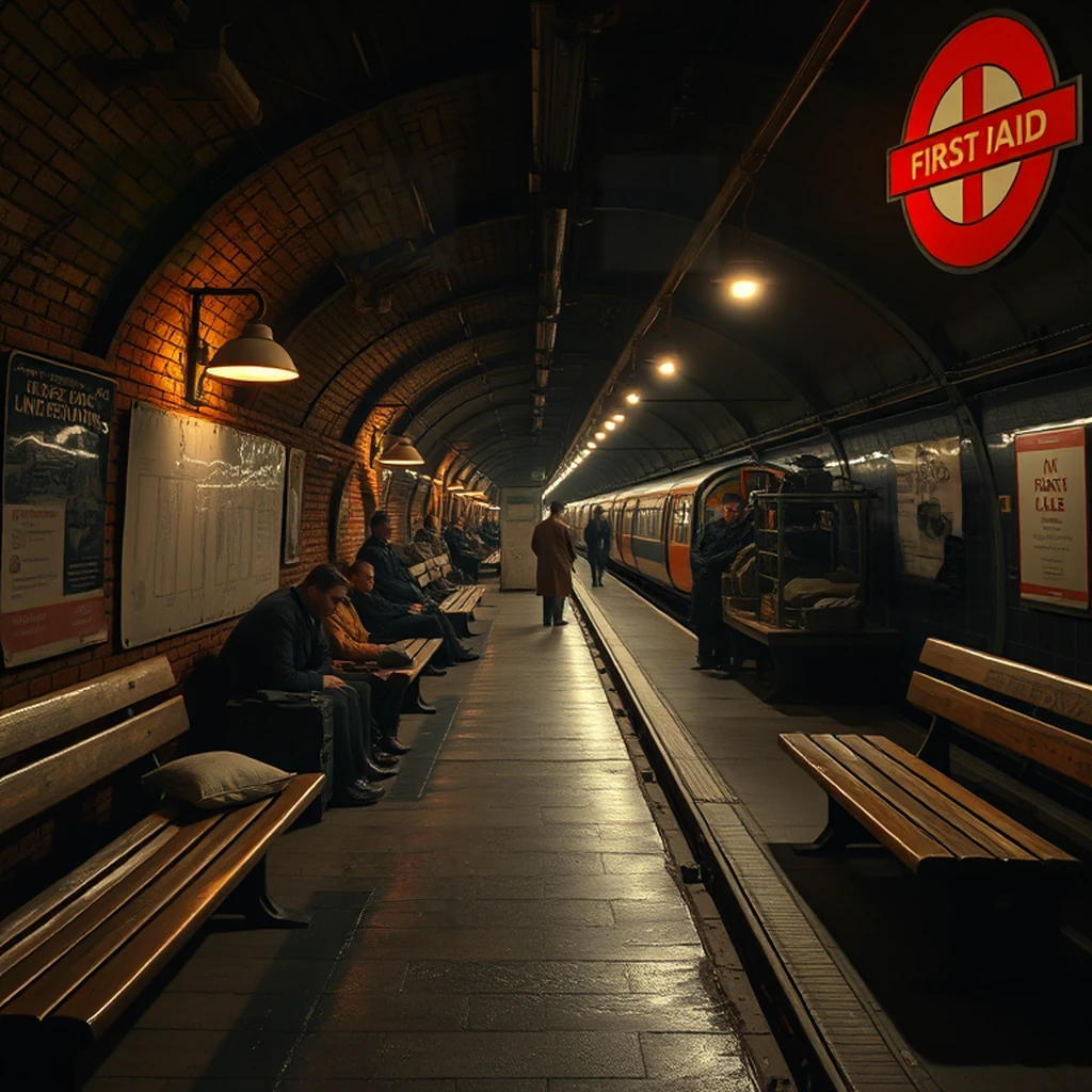 Image A of the puzzle: 1940s London Underground station used as a WWII air raid shelter