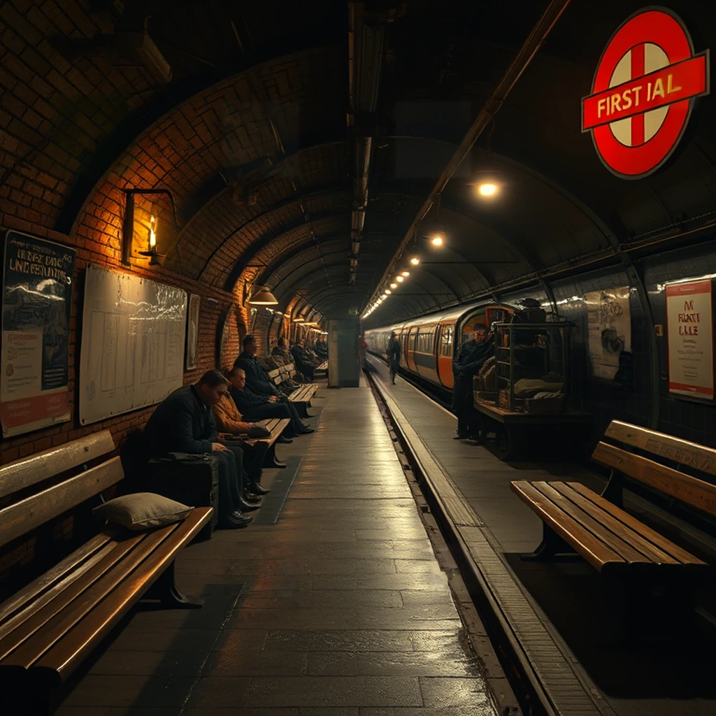 Image B of the puzzle: 1940s London Underground station used as a WWII air raid shelter