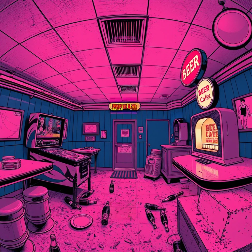 Image B of the puzzle: 1950s american bowling alley snack bar with jukebox and pinball machine