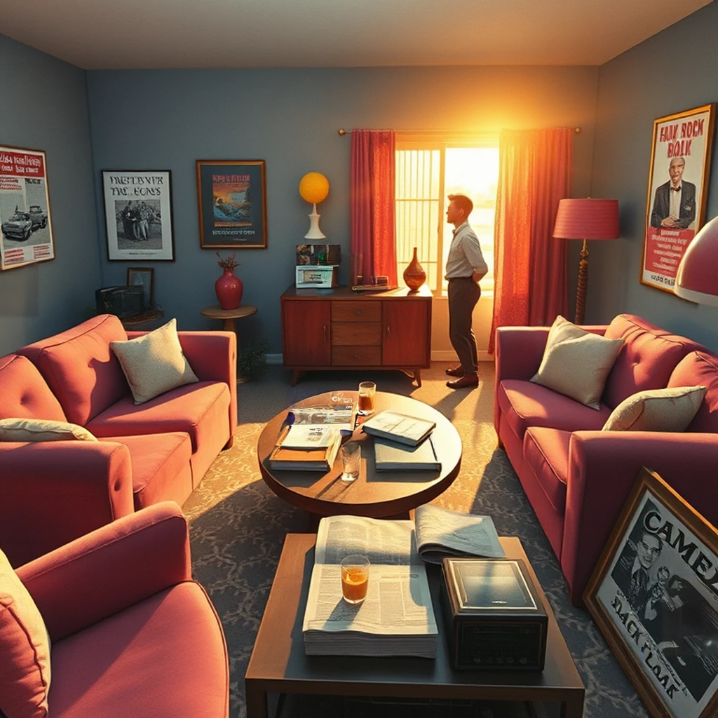 Image B of the puzzle: 1950s american den with retro couches and lava lamps