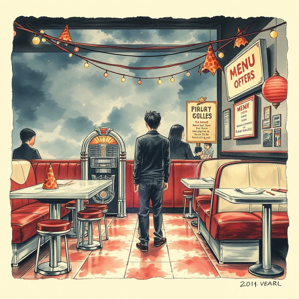 Image B of the puzzle: 1950s american diner booth area with chrome stools and jukebox