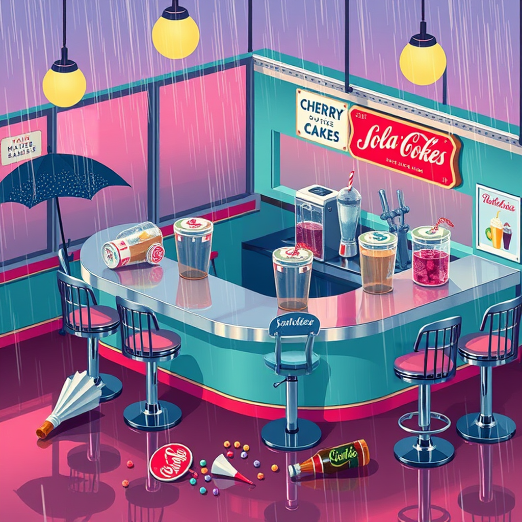 Image B of the puzzle: 1950s american diner soda fountain counter with chrome stools