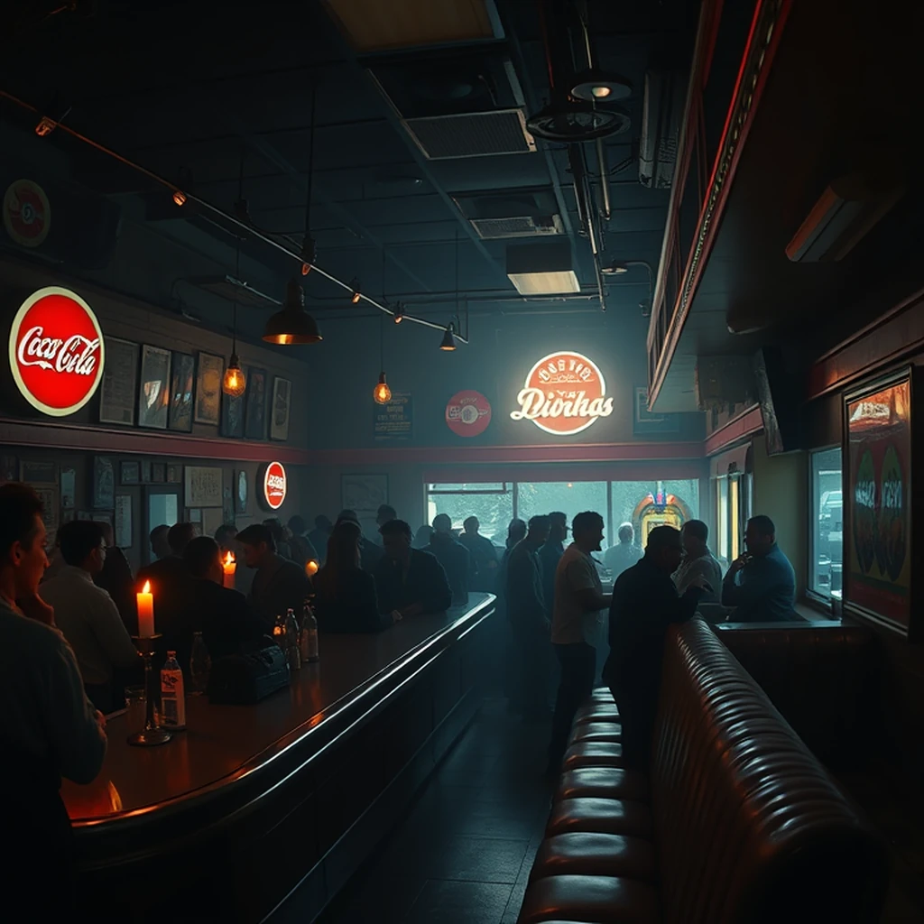 Image A of the puzzle: 1950s american diner soda fountain counter with jukebox