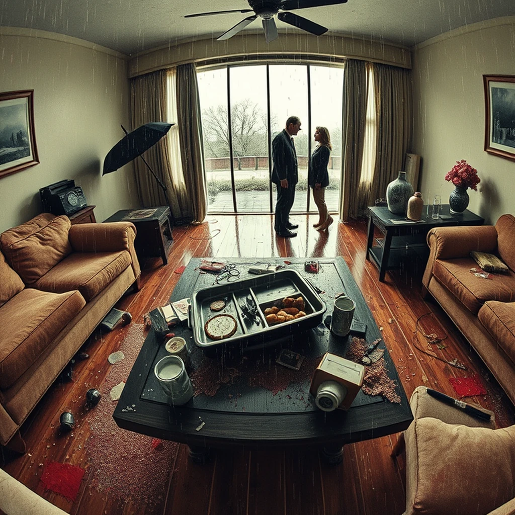 Image A of the puzzle: 1950s american living room with TV dinner tray on coffee table