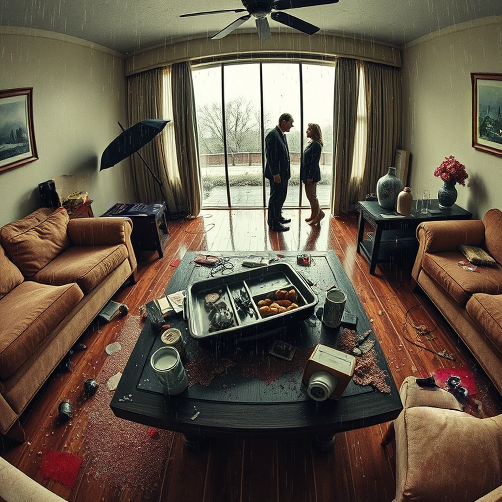 Image B of the puzzle: 1950s american living room with TV dinner tray on coffee table