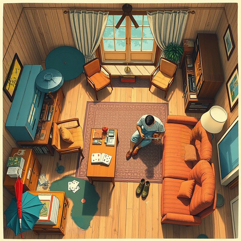 Image B of the puzzle: 1950s american suburban family den with television set