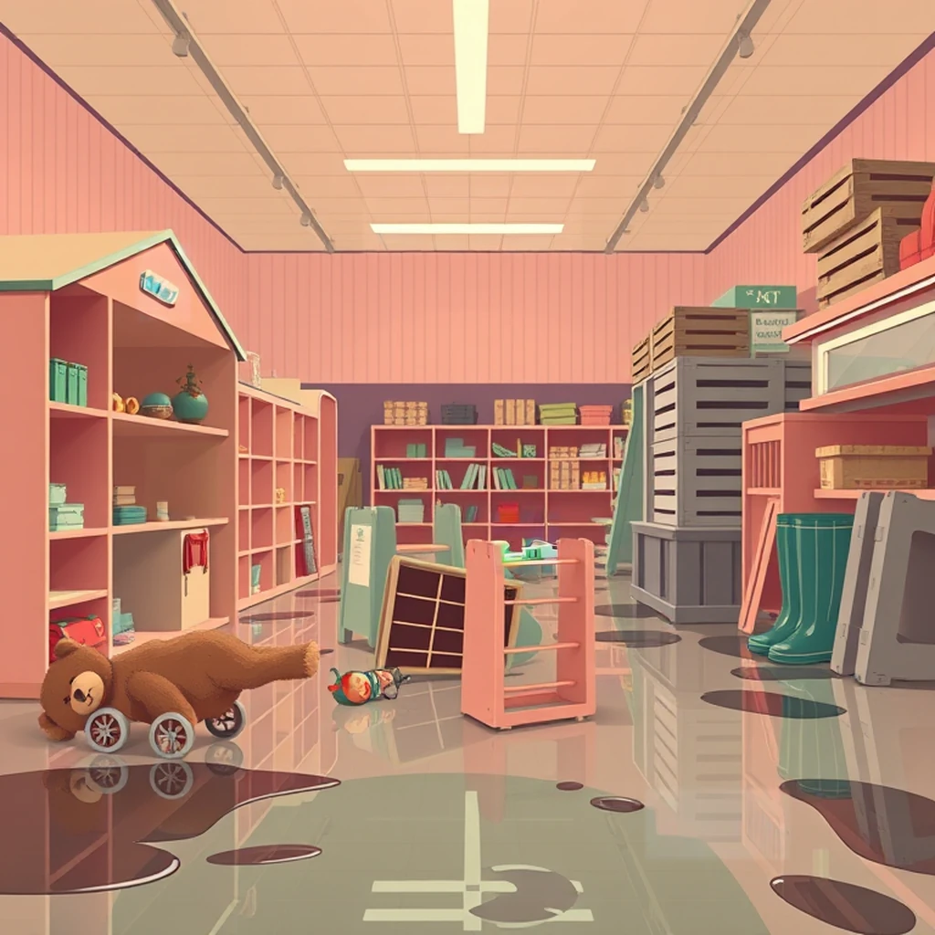 Image B of the puzzle: 1950s berlin department store toy section with dollhouses and teddy bears
