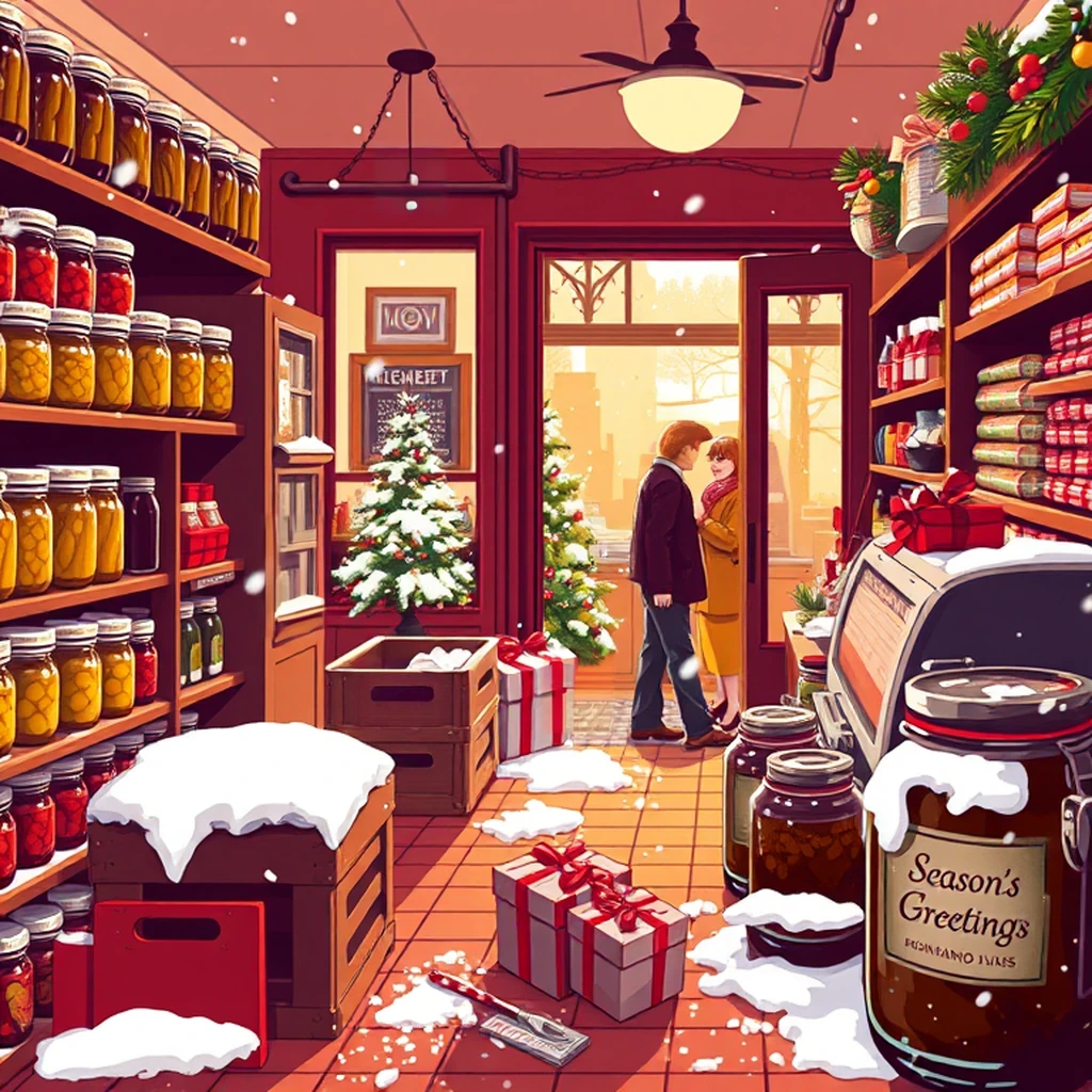 Image B of the puzzle: 1950s british corner grocery shop with glass jars and scales