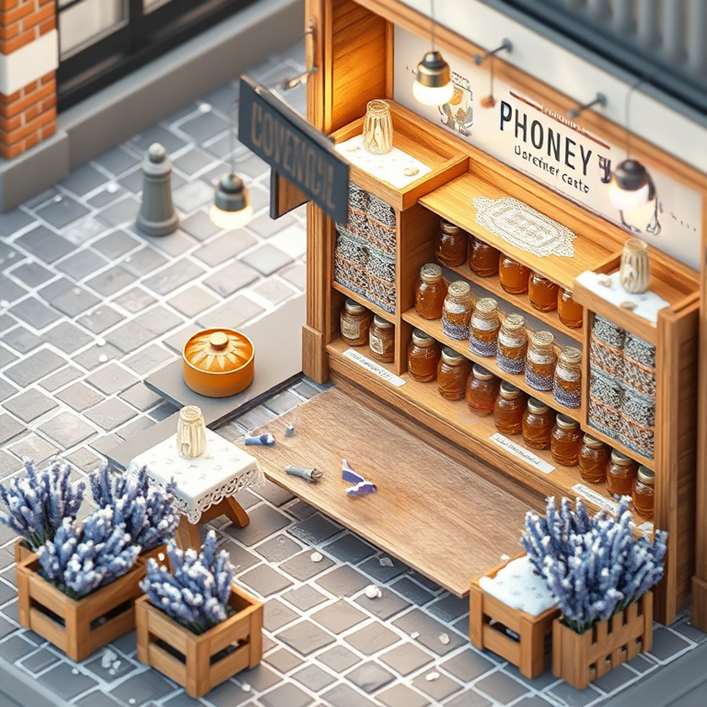 Image B of the puzzle: 1950s french street market stall with fresh lavender and jars of honey