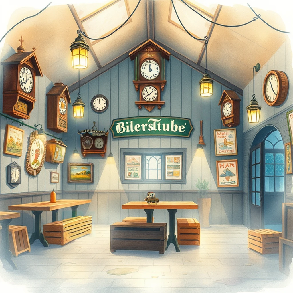 Image B of the puzzle: 1950s german beer hall bierstube with cuckoo clocks on walls