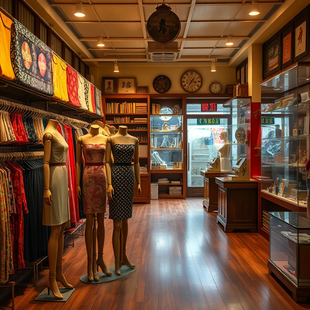 Image B of the puzzle: 1950s Hong Kong tailor shop with wooden mannequins and silk bolts