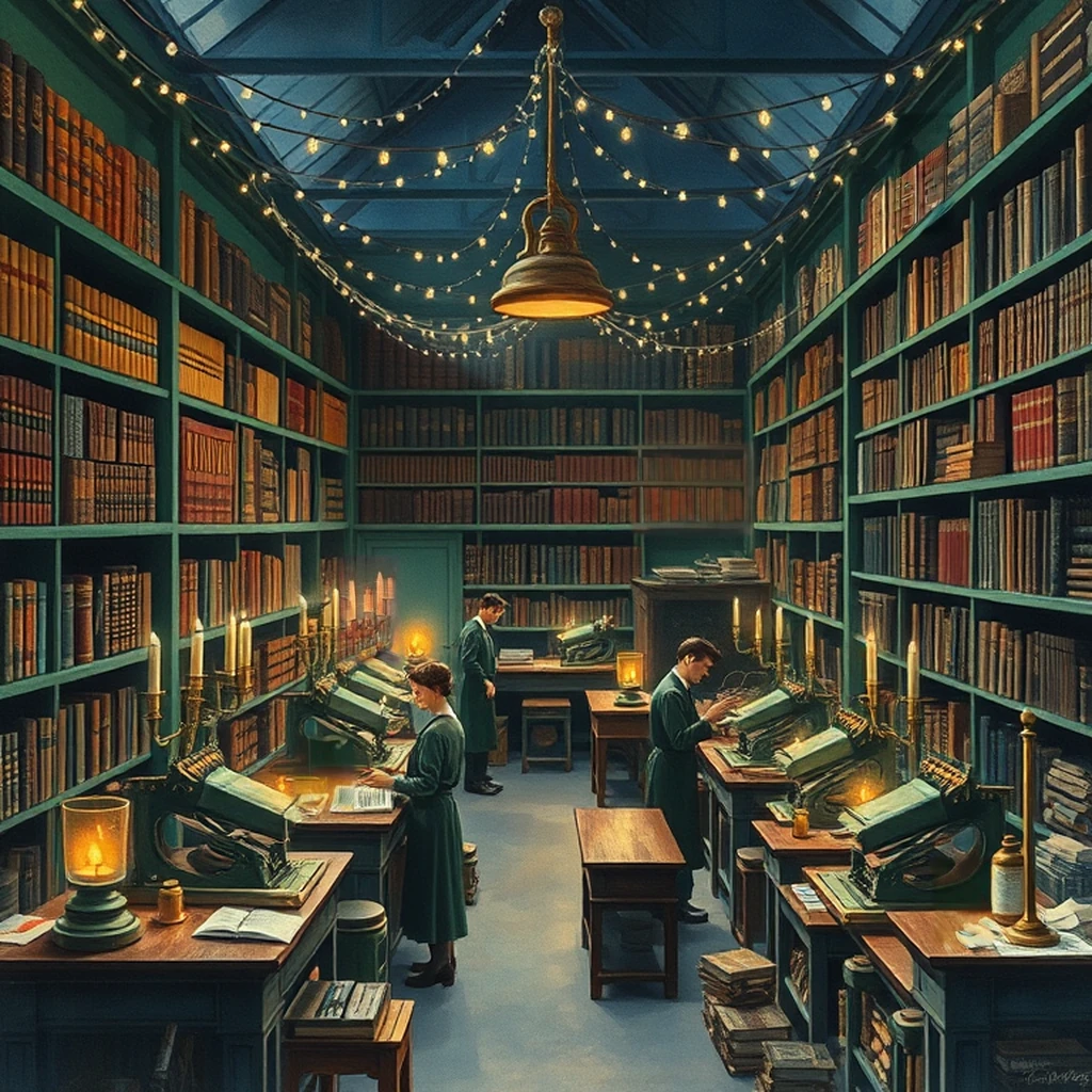 Image B of the puzzle: 1960s london bookbindery workshop with leather spines and gilt edges