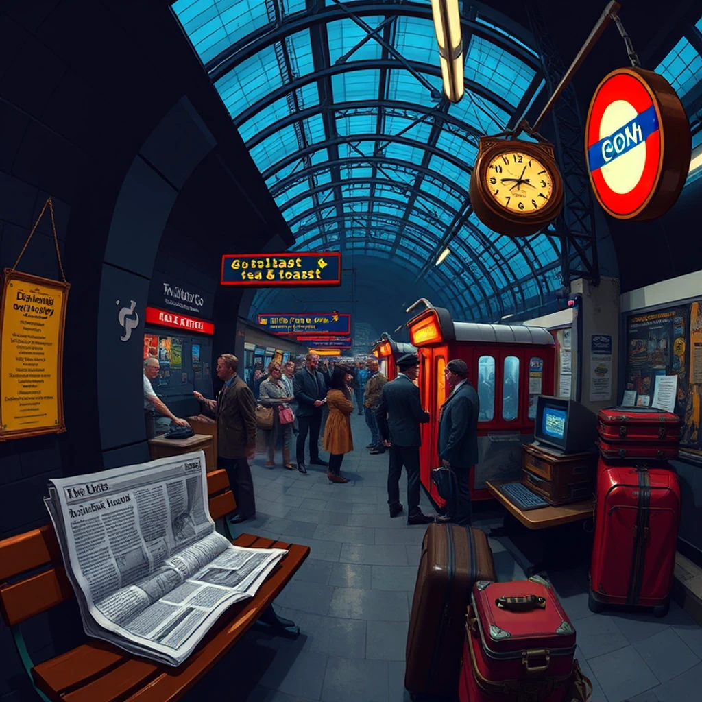 Image B of the puzzle: 1960s london tube platform during morning rush hour