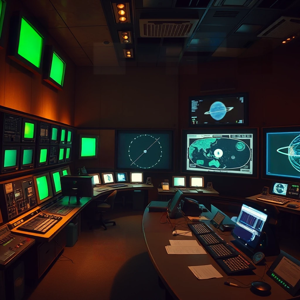 Image B of the puzzle: 1960s NASA mission control room with CRT monitors