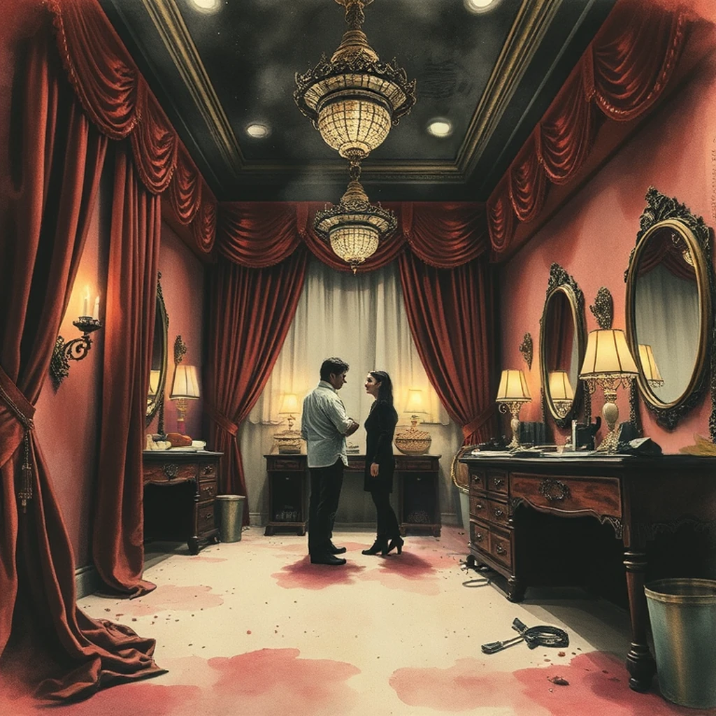 Image B of the puzzle: 1970s bollywood movie set dressing room with gold sequins