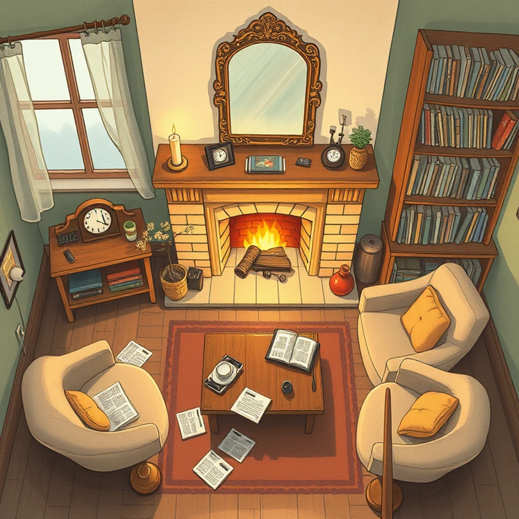 Image A of the puzzle: 1970s new york city brownstone living room fireplace