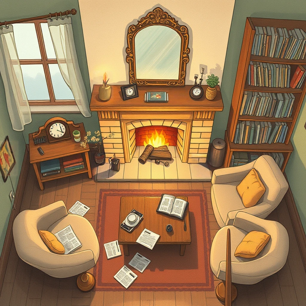 Image B of the puzzle: 1970s new york city brownstone living room fireplace