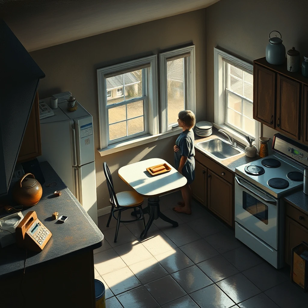 Image A of the puzzle: 1980s american suburban home kitchen breakfast nook