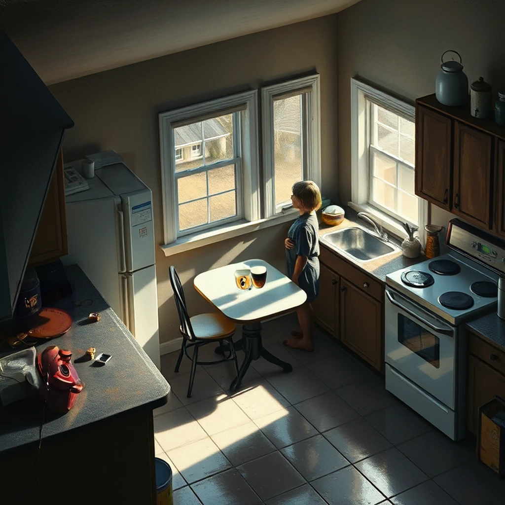 Image B of the puzzle: 1980s american suburban home kitchen breakfast nook